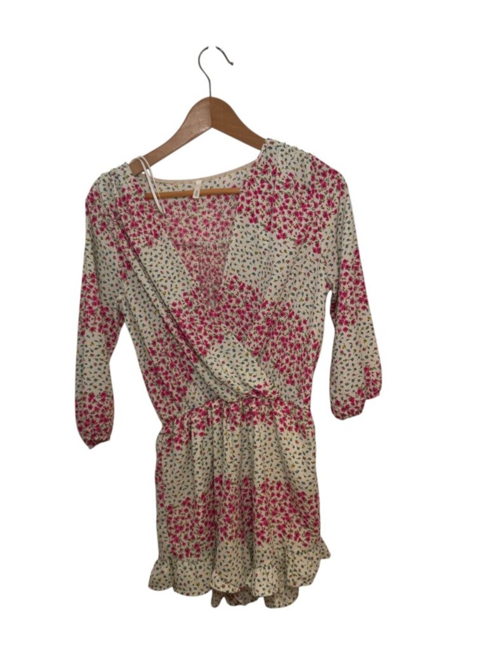 Sage floral long-sleeve romper - M